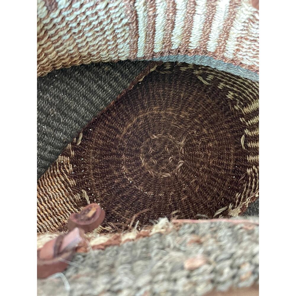 Vintage Large Sisal Woven Tote Leather Trim Market Bag Rare Boho - Picture 8 of 13